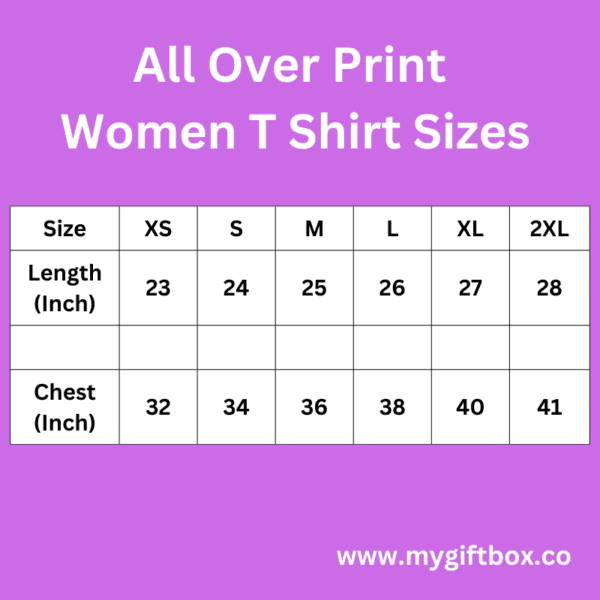 All Over Print Women T Shirt Sizes